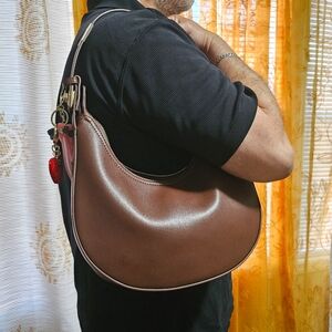 Chocolate Brown Half Moon Shoulder Bag | Vegan Leather Hobo| Gold Hardware | NWT